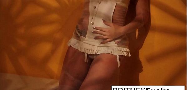  Sexy blonde in a retro tease and solo
